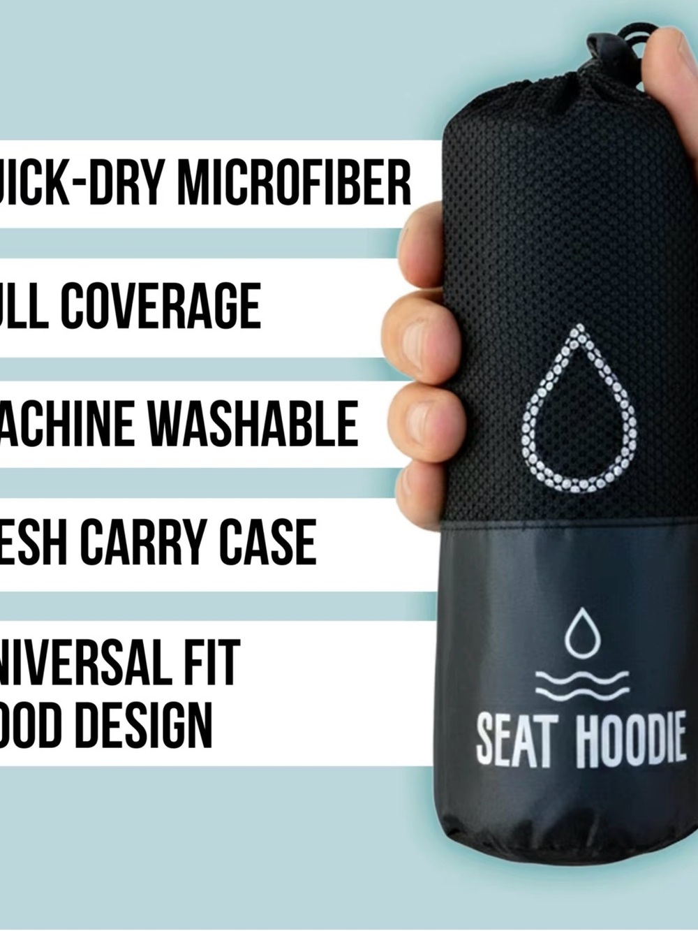 “Seat Hoodie” Black Waterproof/Beach Sand/Dog Hair Car Seat Cover/Protector - Picture 6 of 9